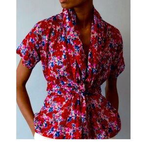 Caron Callahan Julien Top - Red Posy Floral Wrap Size Large